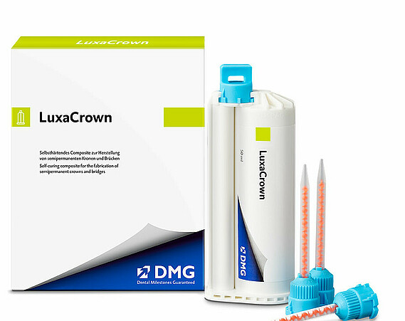 LuxaCrown | High-performance temporary solution | Long-term stability and cost-effectiveness Cartridge, dispenser and packaging